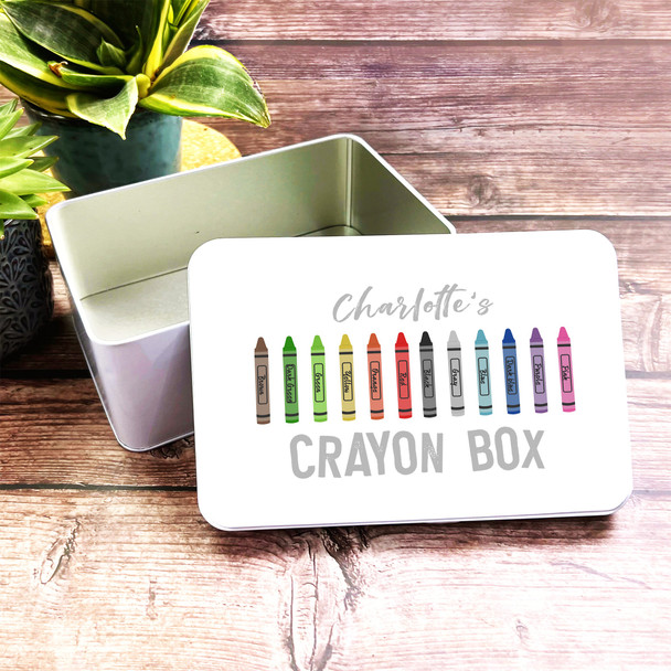 Crayon Colours Rainbow Craft Rectangle Personalised Art Tin