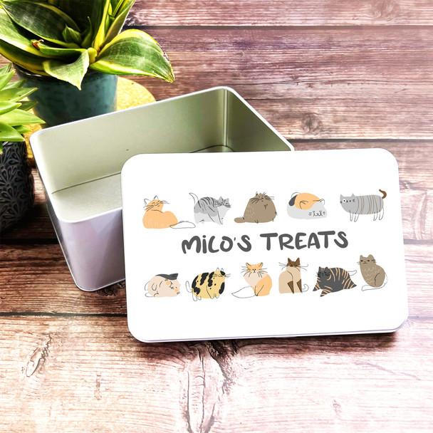 Cute & Funny Cats Rectangle Personalised Cat Biscuit Treat Tin