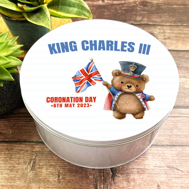 Round Cute Teddy Bears Uk Guard Flag King Charles III Coronation Souvenir Tin