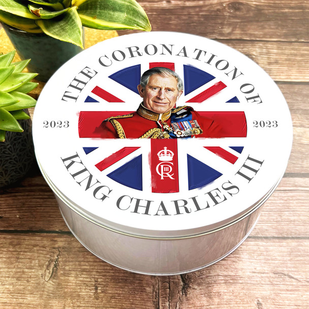 Round Kings Charles Union Jack Cr King Charles III Coronation Souvenir Tin