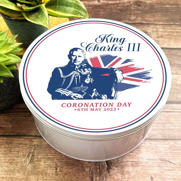 Round Navy His Majesty Union Jack King Charles III Coronation Souvenir Tin