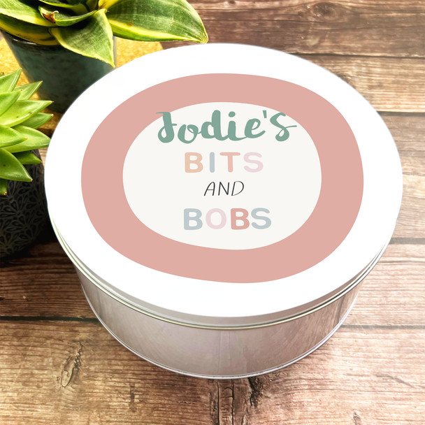 Round Peach Pastel Pinks Bits & Bobs Personalised Storage Tin