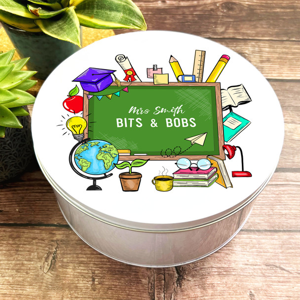 Round School Equipment Teachers Bits & Bobs Personalised Tin