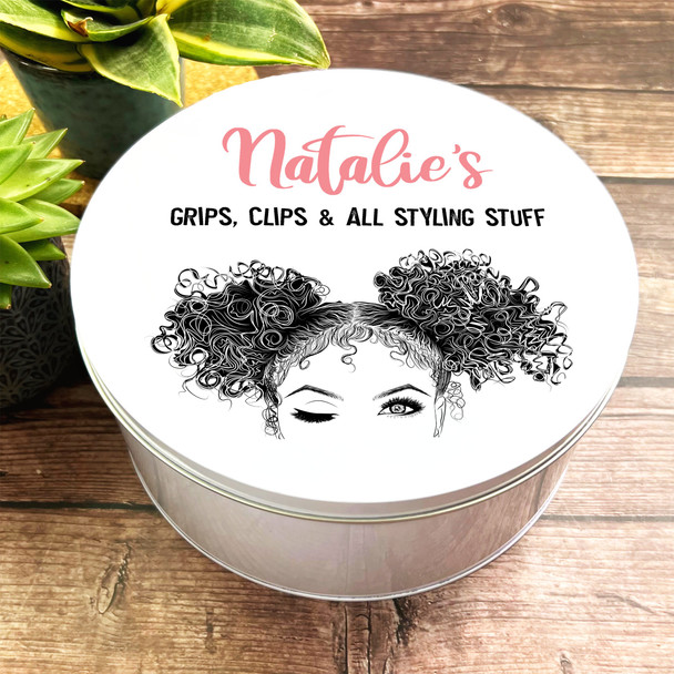 Round Two Buns Hairstyle Grips & Clips Personalised Hair Tin