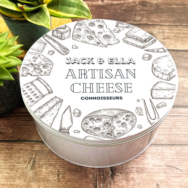 Round Brown Doodle Personalised Vintage Artisan Cheese Tin