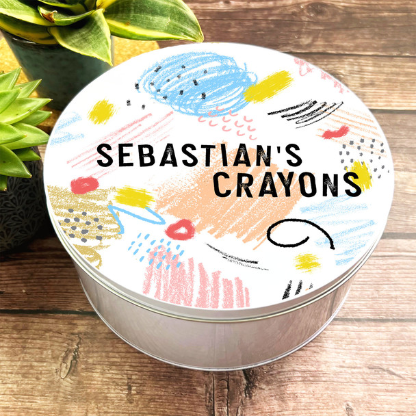 Round Colourful Crayon Texture Art Personalised Craft Tin