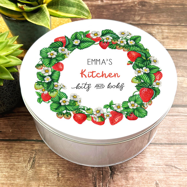 Round Berries Floral Frame Kitchen Personalised Bits & Bobs Tin