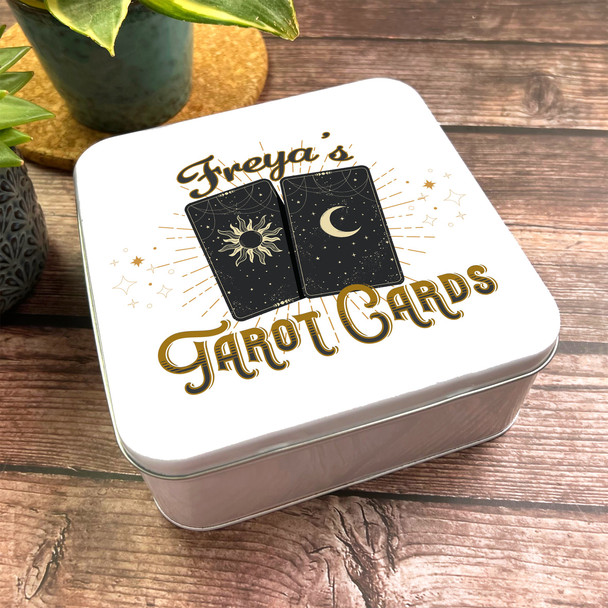 Square Deck Storage Vintage Moon & Stars Personalised Tarot Cards Tin