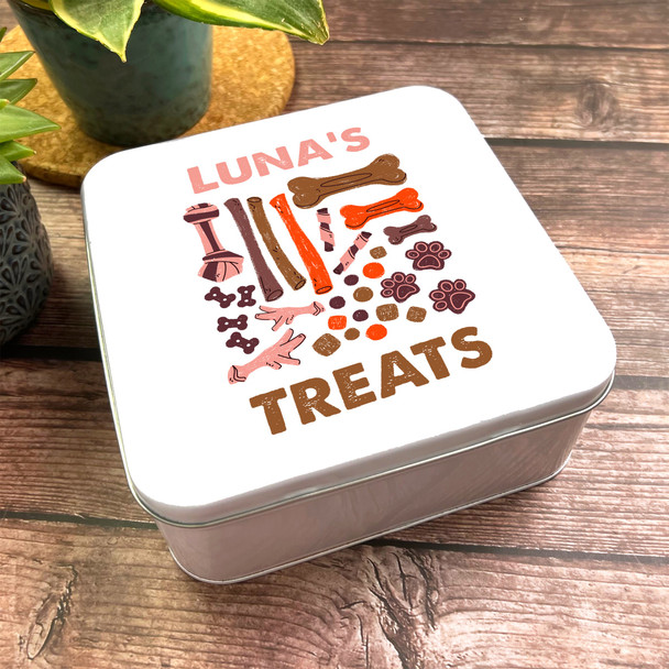 Square Assortment Of Dog Treats Personalised Biscuit Treat Tin