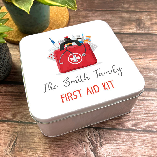 Square Family First Aid Kit Personalised Medicine Tin