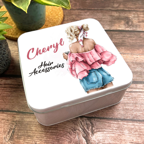 Square Fashion Girl Hair Accessories Pink Personalised Beauty Tin