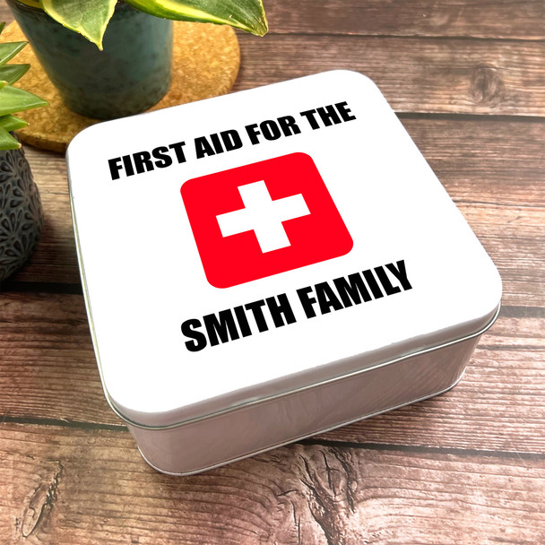 Square First Aid For The Family Personalised Medicine Tin