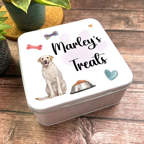 Square Labrador Personalised Dog Biscuit Treat Tin