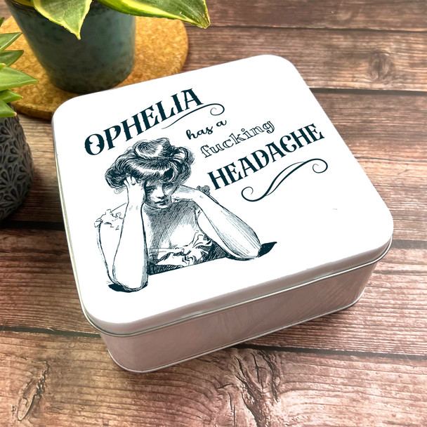 Square Medicine Storage Vintage Headache Funny Personalised Painkillers Tin