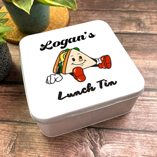 Square Retro Lunchbox Sandwich Cute 50S 60'S Personalised Lunch Tin