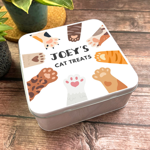 Square Biscuit Pet Storage Funny Colourful Cats Personalised Cat Treat Tin