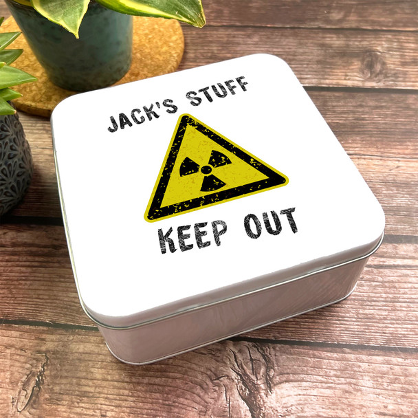 Square Warning Sign Keep Out Bits & Bobs Personalised Kids Storage Tin