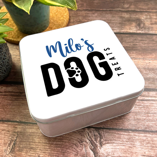 Square Chunky Paw Print Pet Storage Biscuits Personalised Dog Treats Tin
