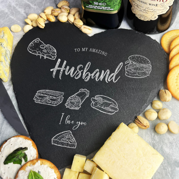 Food Selection Amazing Husband I Love You Gift Heart Slate Cheese Serving Board