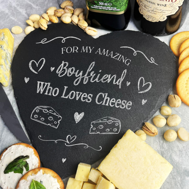 For My Amazing Boyfriend  Heart & Swirls Gift Slate Cheese Serving Board