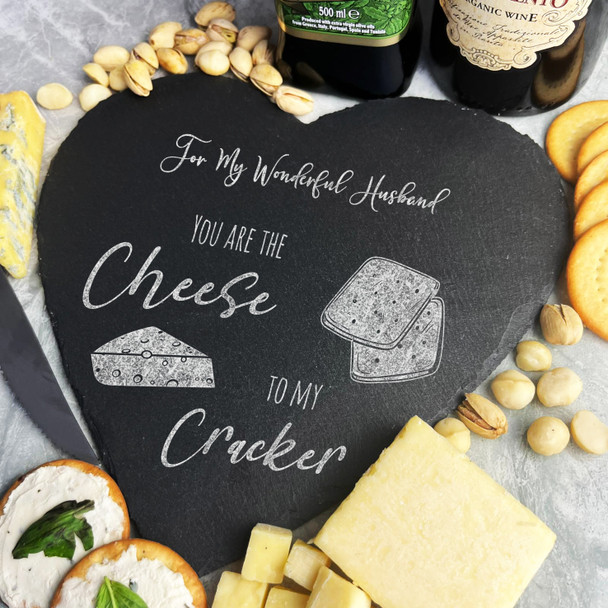 Funny You Are The Cheese Cracker Wonderful Husband Gift Heart Slate Cheese Board