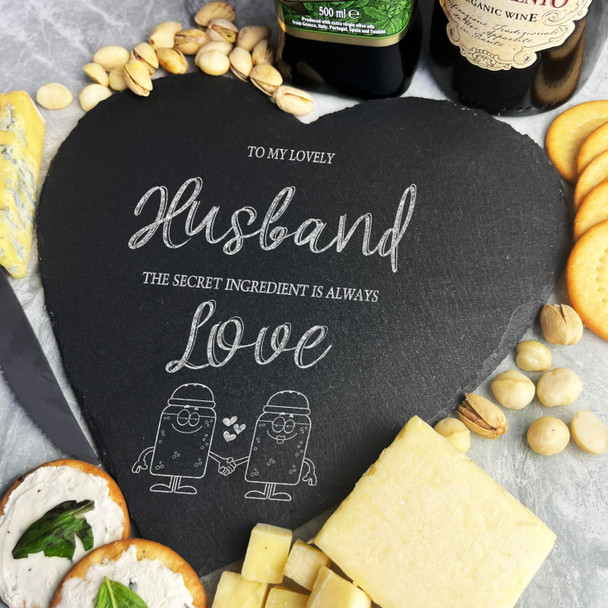 My Lovely Husband Secret Ingredient Heart Gift Slate Cheese Serving Board