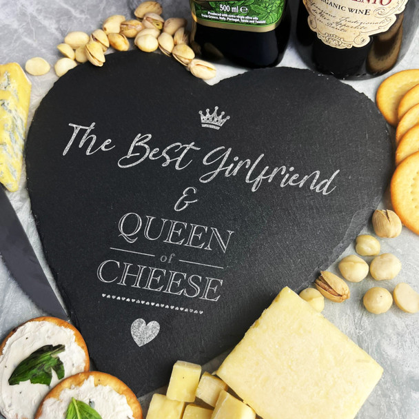 Best Girlfriend Queen Of Cheese Heart Crown Gift Slate Cheese Serving Board