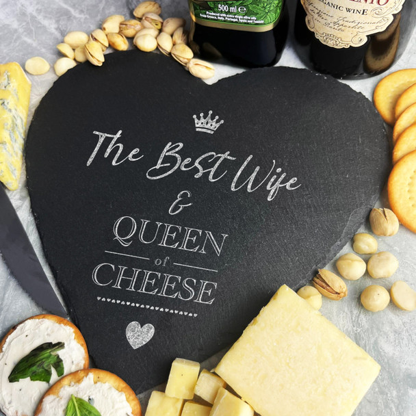 The Best Wife & Queen Of Cheese Heart & Crown Gift Slate Cheese Serving Board