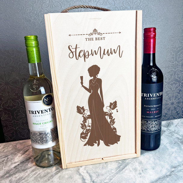 Pretty Lady In Dress Holding Drink Best Stepmum Double Two Bottle Wine Gift Box