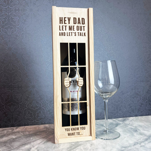 Dad Let Me Out Lets Talk Prison Bars Wooden Rope Single Bottle Wine Gift Box