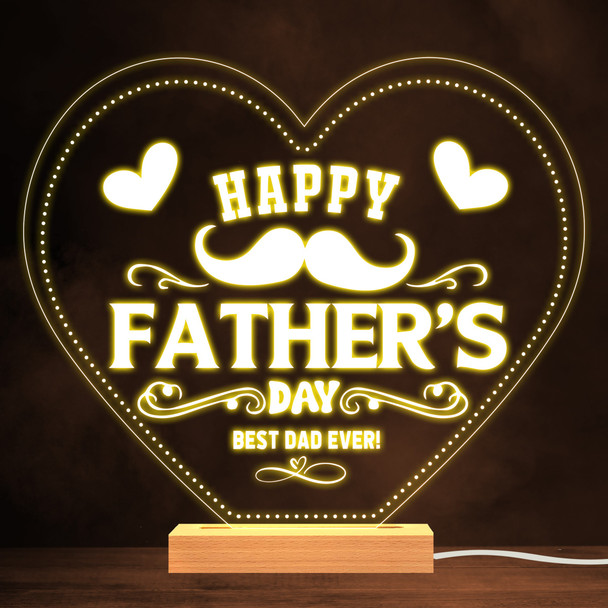Moustache Happy Father's Day Best Dad Ever Hearts Personalised White Night Light