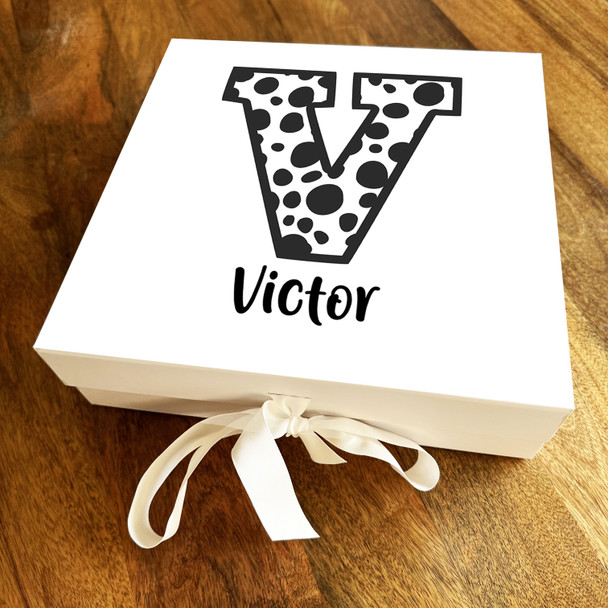 Square Dalmatian Spots Initial Letter V Personalised Hamper Gift Box