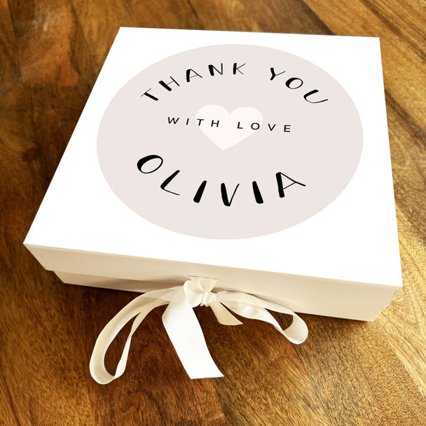 Square Beige Circle & Off White Heart Thank You With Love Personalised Gift Box