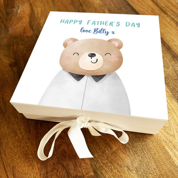 Square Father's Day Dad Bear Watercolour Personalised Hamper Gift Box