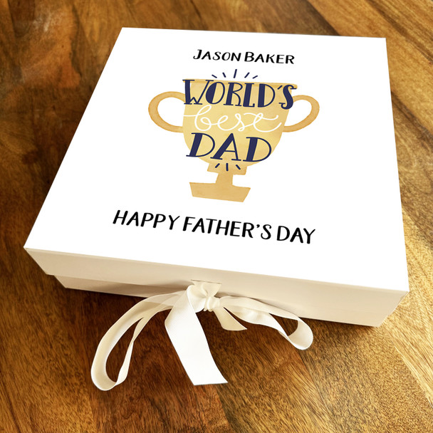 Square Father's Day Gold World's Best Dad Cup Award Personalised Hamper Gift Box