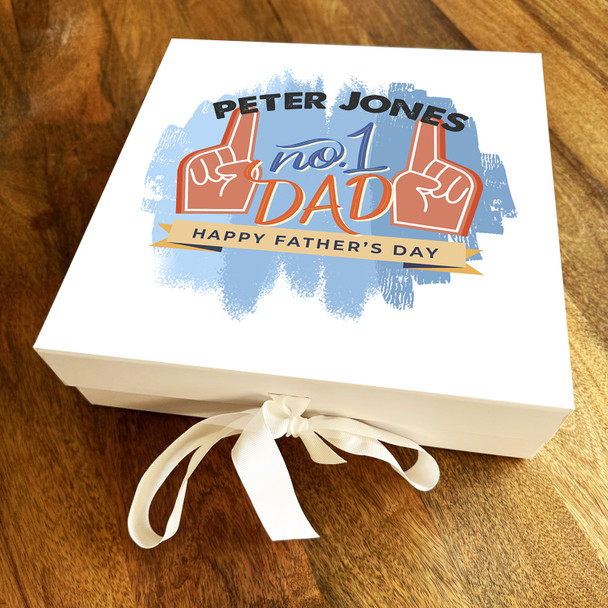 Square Father's Day No. 1 Dad Foam Finger Blue & Orange Personalised Gift Box