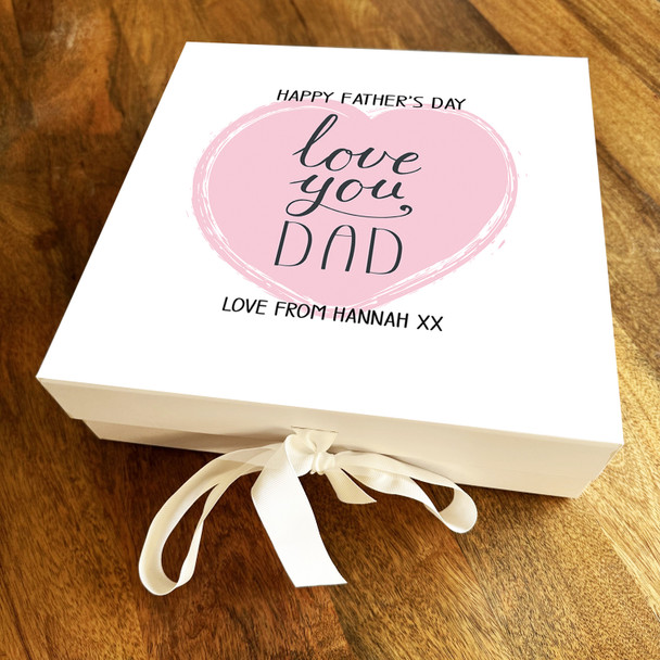 Square Happy Father's Day Pink Heart Love You Dad Personalised Hamper Gift Box