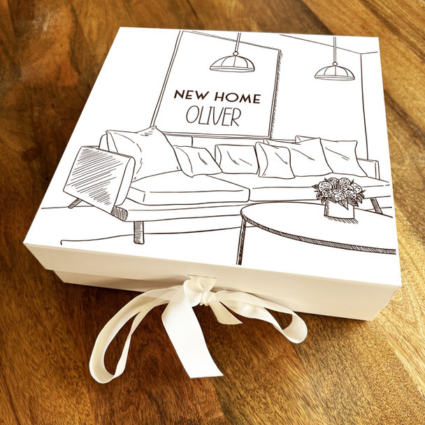 Square Line Art Brown Living Room New Home Personalised Hamper Gift Box