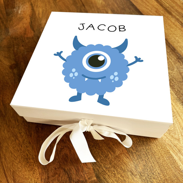 Square Little Blue Cartoon Monster Birthday Personalised Hamper Gift Box