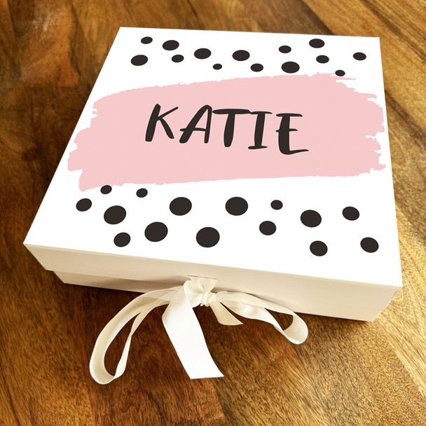 Square Black Polka Dot Pink Banner Any Occasion Gift Personalised Gift Box Square Black Polka Dot Pink Banner Any Occasion Gift Personalised Gift Box