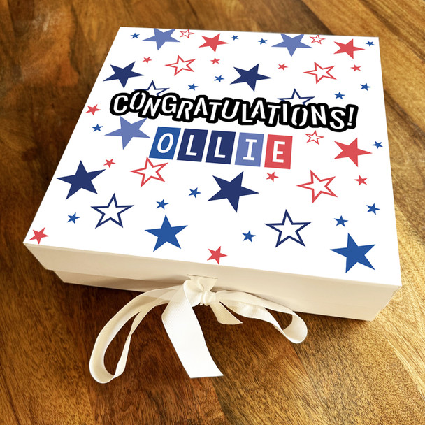 Square Red & Blue Stars Congratulations Personalised Hamper Gift Box