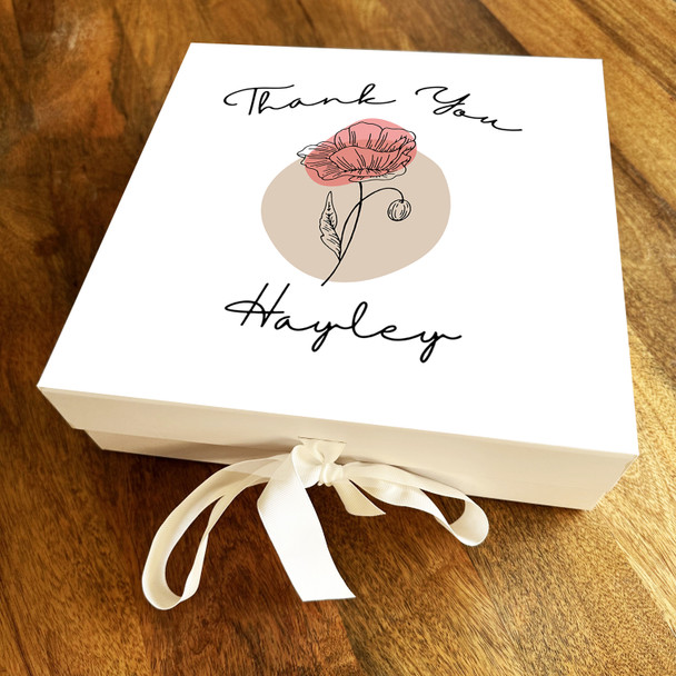 Square Red Watercolour & Line Art Flower Thank You Personalised Hamper Gift Box
