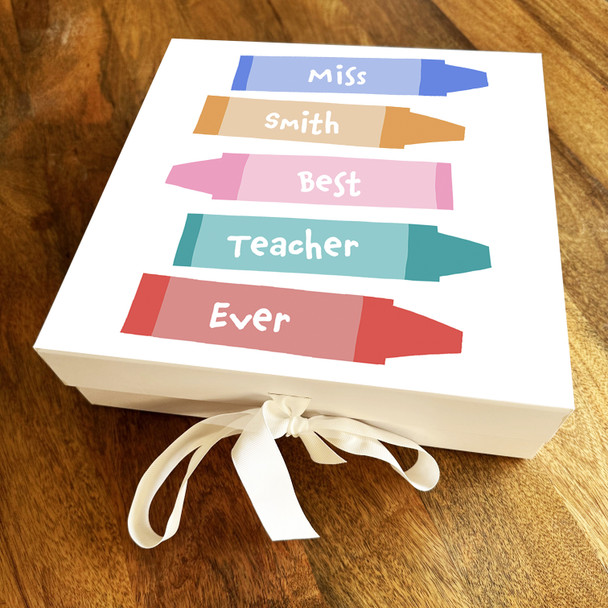 Square Crayons Best Teacher Ever Gift School Leavers Personalised Gift Box