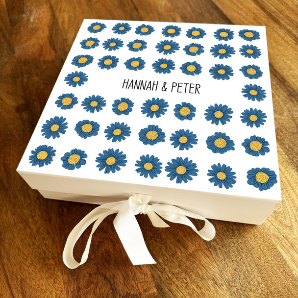 Square Blue & Yellow Flowers Personalised Wedding Day Keepsake Gift Memory Box