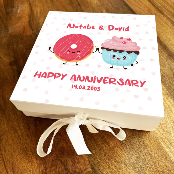 Square Couple Cupcakes Wedding Anniversary Pink Hearts Personalised Gift Box