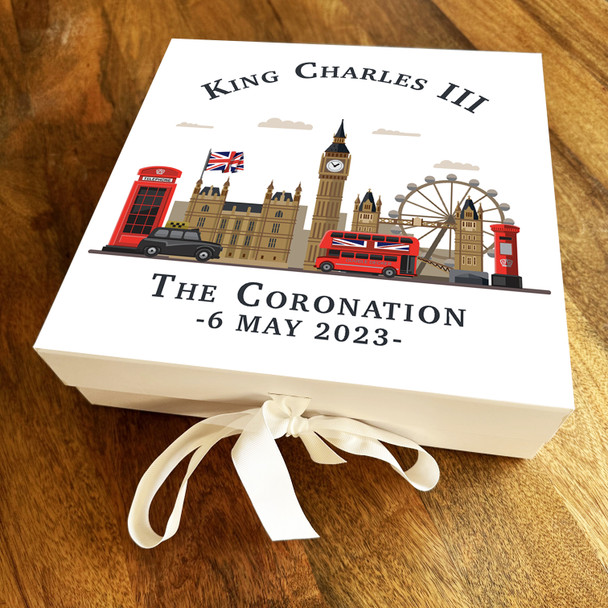 Square London Landscape Skyline King Charles Coronation Personalised Gift Box