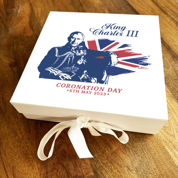 Square Navy His Majesty Union Jack King Charles Coronation Personalised Gift Box