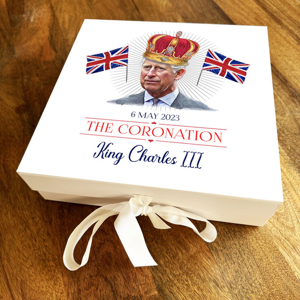 Square Painted Union Jack Flags King Charles Coronation Personalised Gift Box