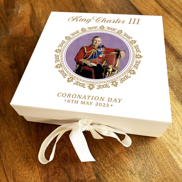 Square Purple Gold Frame His Majesty King Charles Coronation Gift Box