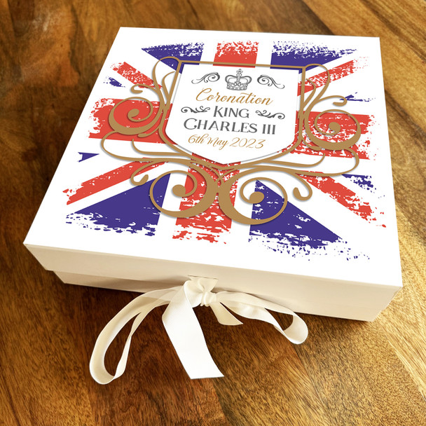 Square Royal Emblem Gold Union Jack King Charles Coronation Gift Box